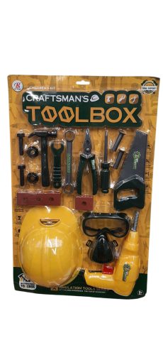 Játék szerszámkészlet sisakkal és védőszemüveggel