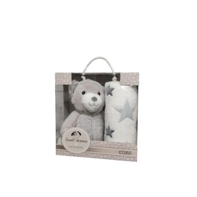   Babalátogatós ajándékcsomag plüss macival és puha pléddel