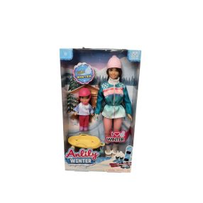 Anlily téli baba szánkóval és kislánnyal