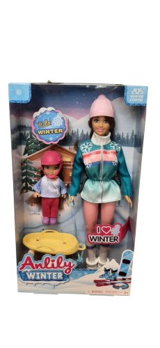Anlily téli baba szánkóval és kislánnyal