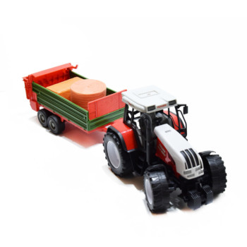 Játék traktor utánfutóval és bálákkal
