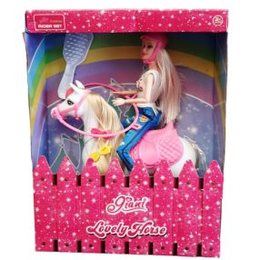 Divatbaba lóval és kiegészítőkkel