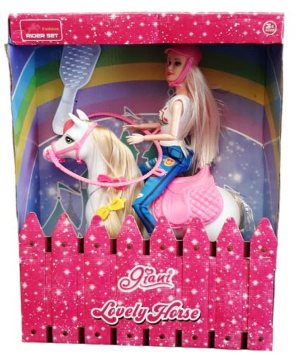 Divatbaba lóval és kiegészítőkkel