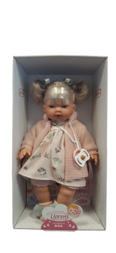 Llorens kézzel készült baba 40 cm – rózsaszín ruhában, cumival
